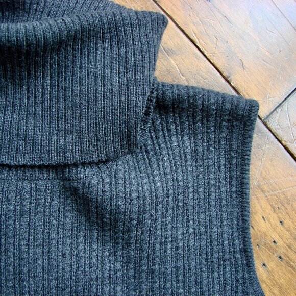 Wool Dark Gray Sweater Dress Turtleneck Sleeveless Ribbed Fine Merino Wool Small - Picture 5 of 10